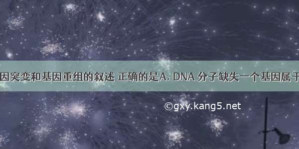 下列有关基因突变和基因重组的叙述 正确的是A. DNA 分子缺失一个基因属于基因突变B