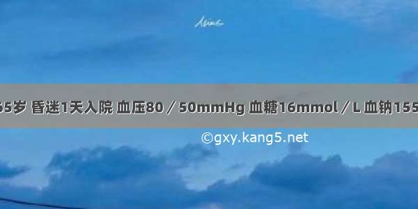 糖尿病患者 65岁 昏迷1天入院 血压80／50mmHg 血糖16mmol／L 血钠155mmol／L 尿