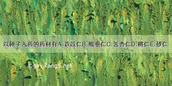 以种子入药的药材有A.薏苡仁B.酸枣仁C.苦杏仁D.桃仁E.砂仁