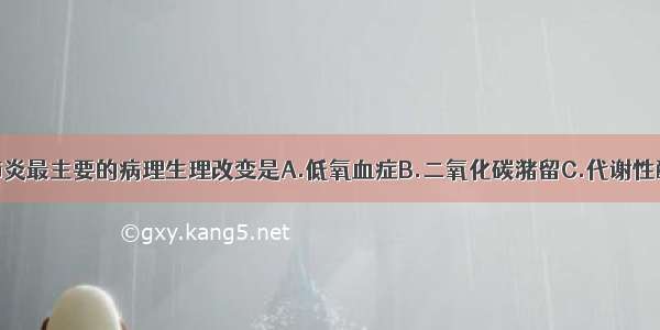 小儿支气管肺炎最主要的病理生理改变是A.低氧血症B.二氧化碳潴留C.代谢性酸中毒D.心力