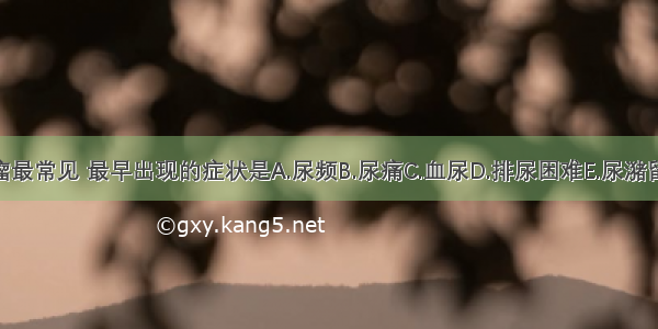 膀胱肿瘤最常见 最早出现的症状是A.尿频B.尿痛C.血尿D.排尿困难E.尿潴留ABCDE