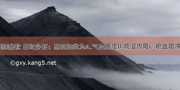 头晕胀痛 腰膝酸软 舌红少苔；脉弦细此为A.气血两虚B.痰湿内阻C.瘀血阻滞D.肝阳上亢