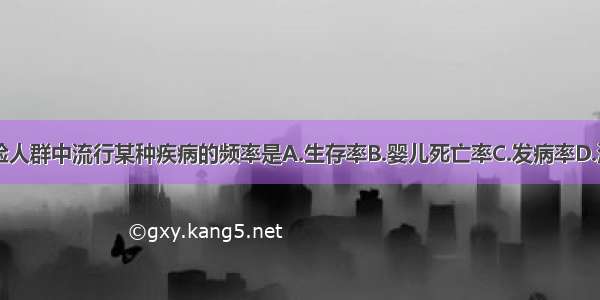 某时点内受检人群中流行某种疾病的频率是A.生存率B.婴儿死亡率C.发病率D.治愈率E.患病