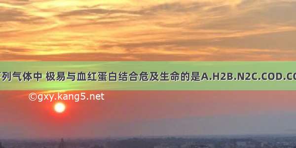 下列气体中 极易与血红蛋白结合危及生命的是A.H2B.N2C.COD.CO2