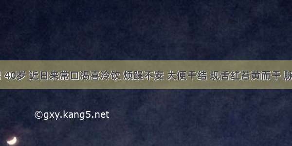 患者 男 40岁 近日来常口渴喜冷饮 烦躁不安 大便干结 现舌红苔黄而干 脉数。该