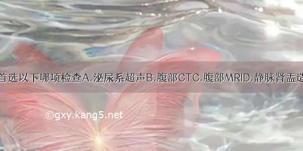 为明确诊断 首选以下哪项检查A.泌尿系超声B.腹部CTC.腹部MRID.静脉肾盂造影E.排尿性