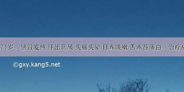 患者 男 71岁。感冒发热 汗出恶风 头痛头晕 目赤咳嗽 舌赤苔薄白。治疗应首选的