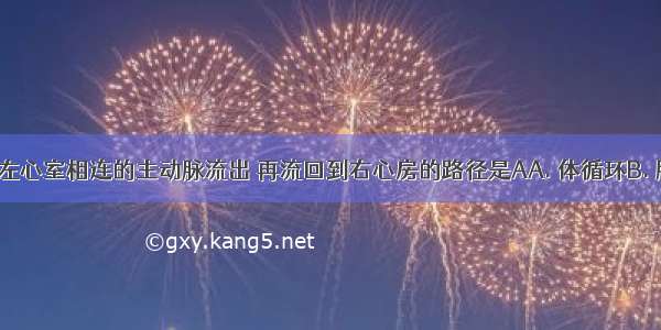 血液从与左心室相连的主动脉流出 再流回到右心房的路径是AA. 体循环B. 肺循环C. 