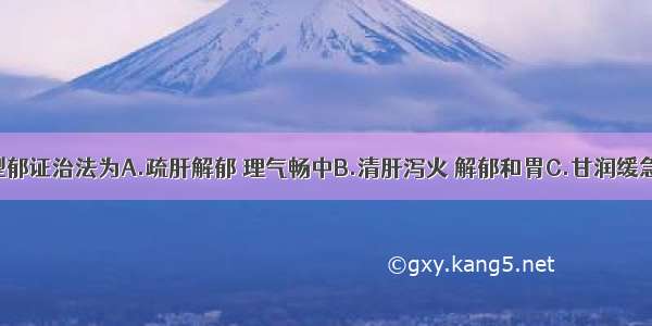 心神失养型郁证治法为A.疏肝解郁 理气畅中B.清肝泻火 解郁和胃C.甘润缓急 养心安神