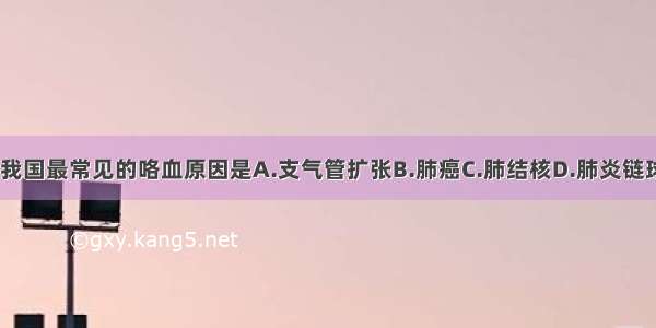 下列疾病 为我国最常见的咯血原因是A.支气管扩张B.肺癌C.肺结核D.肺炎链球菌肺炎E.风