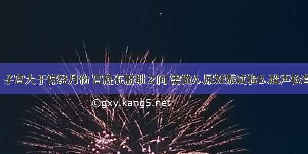 停经3个月 子宫大于停经月份 宫底在脐耻之间 需做A.尿妊娠试验B.超声检查C.超声多