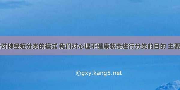 借鉴许又新对神经症分类的模式 我们对心理不健康状态进行分类的目的 主要包括()。A.