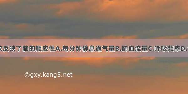 下列哪项参数反映了肺的顺应性A.每分钟静息通气量B.肺血流量C.呼吸频率D.气道阻力E.肺