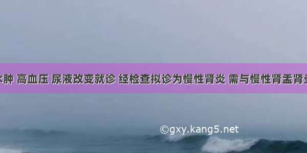 患者因水肿 高血压 尿液改变就诊 经检查拟诊为慢性肾炎 需与慢性肾盂肾炎鉴别 两