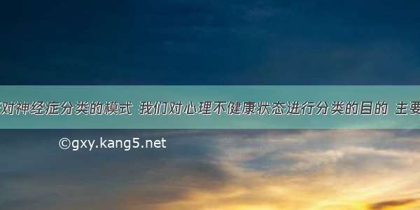 借鉴许又新对神经症分类的模式 我们对心理不健康状态进行分类的目的 主要包括()。A.