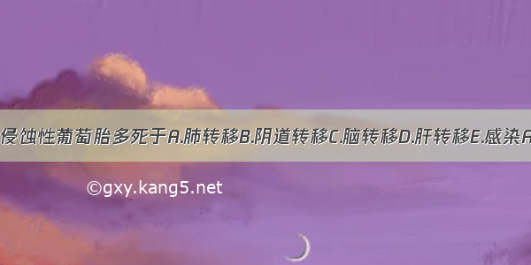 绒癌与侵蚀性葡萄胎多死于A.肺转移B.阴道转移C.脑转移D.肝转移E.感染ABCDE