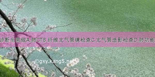 为进一步明确诊断尚需做A.肺CTB.纤维支气管镜检查C.支气管造影检查D.肺功能检查E.胸部B超