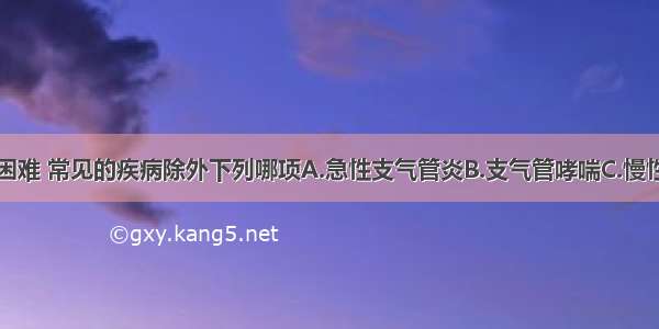 呼气性呼吸困难 常见的疾病除外下列哪项A.急性支气管炎B.支气管哮喘C.慢性阻塞性肺气