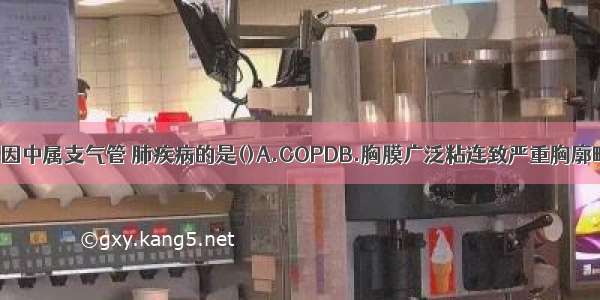 慢性肺心病病因中属支气管 肺疾病的是()A.COPDB.胸膜广泛粘连致严重胸廓畸形C.原发性