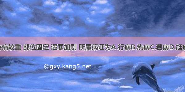 患者肢体关节疼痛较重 部位固定 遇寒加剧 所属病证为A.行痹B.热痹C.着痹D.尪痹E.痛痹ABCDE