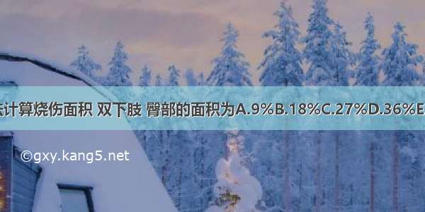 按中国九分法计算烧伤面积 双下肢 臀部的面积为A.9%B.18%C.27%D.36%E.46%ABCDE