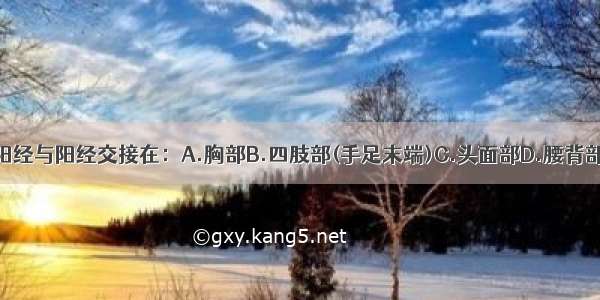 同名的阳经与阳经交接在：A.胸部B.四肢部(手足末端)C.头面部D.腰背部E.腹部